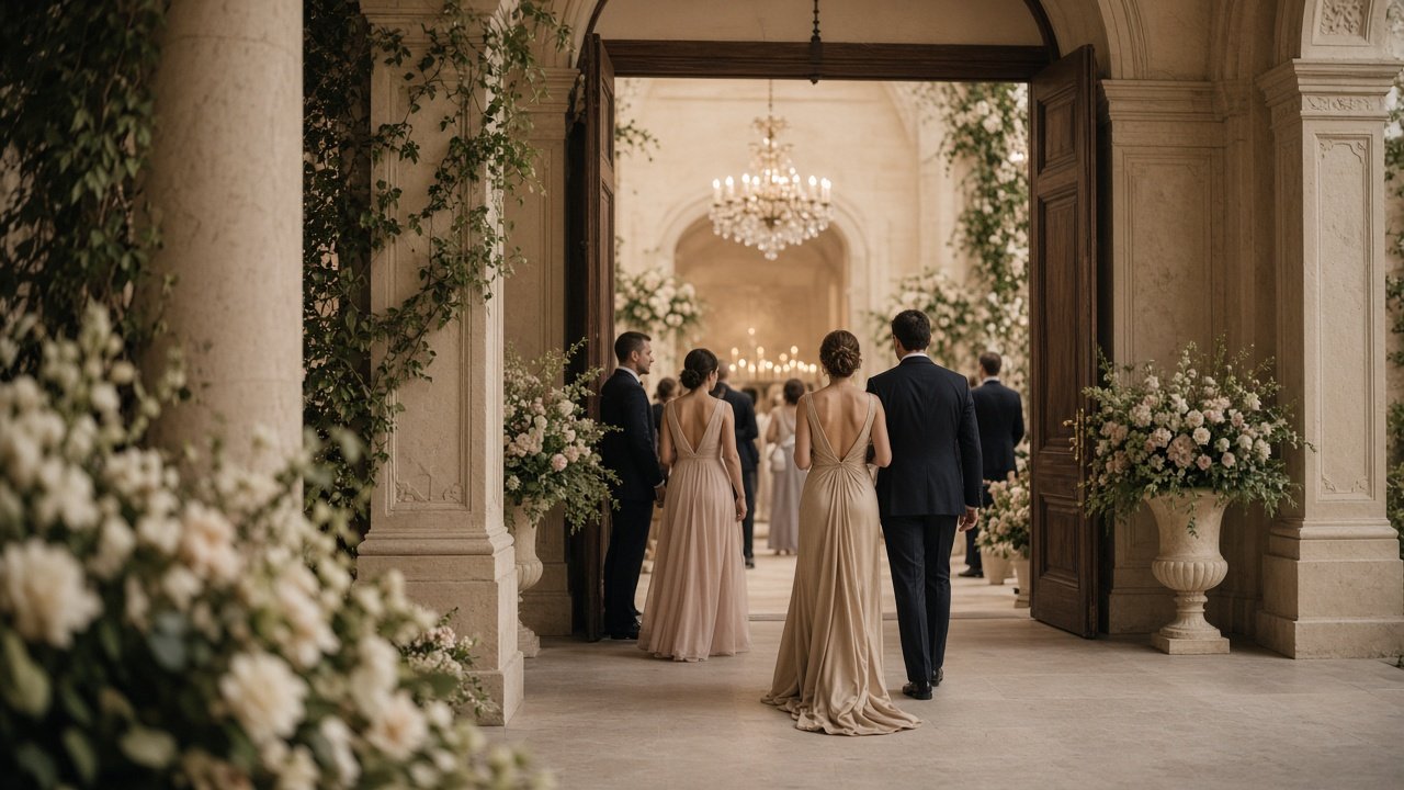 Invitados llegando a un evento elegante